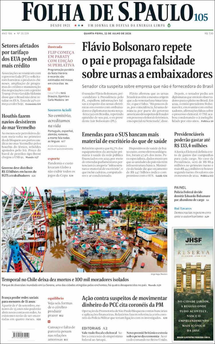 Portada de Folha de São Paulo (Brasil)