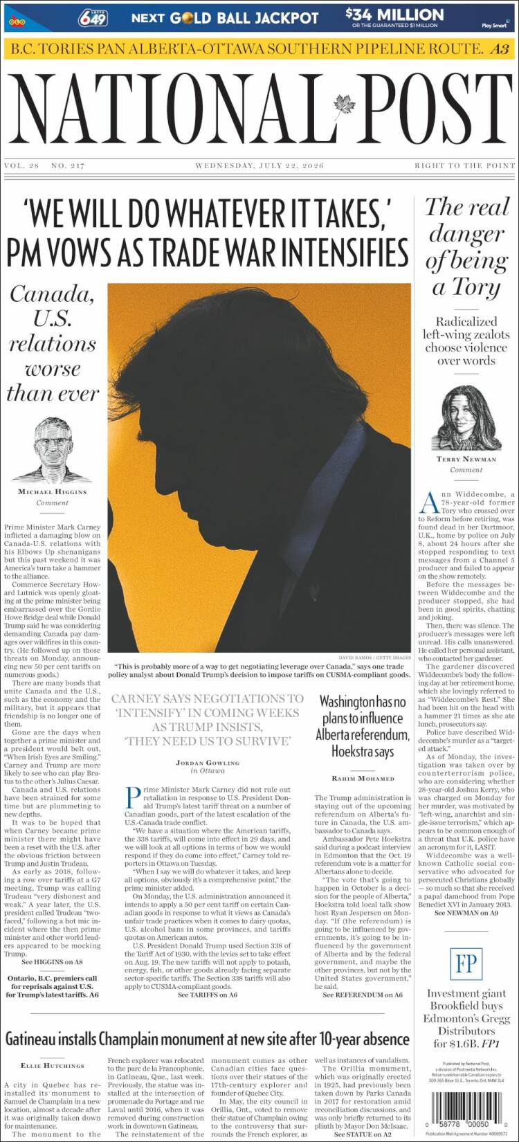 Portada de The National Post (Canada)