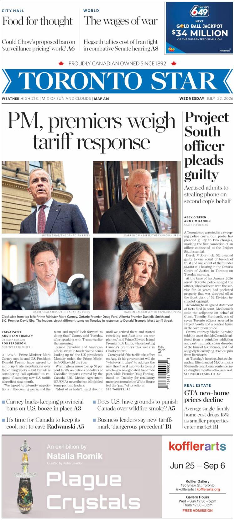 Portada de The Toronto Star (Canada)