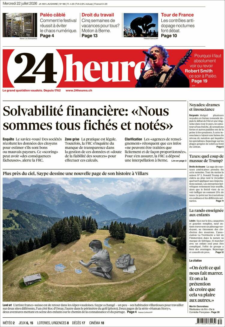 Portada de 24 Heures (Switzerland)