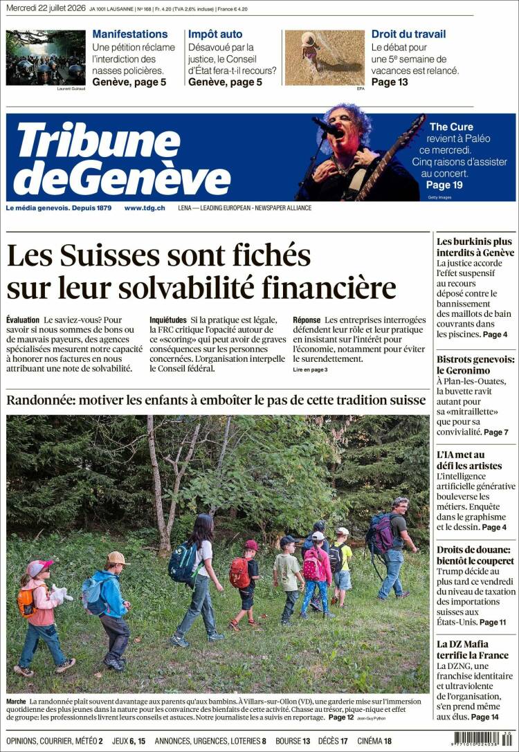 Portada de La Tribune de Genève (Switzerland)