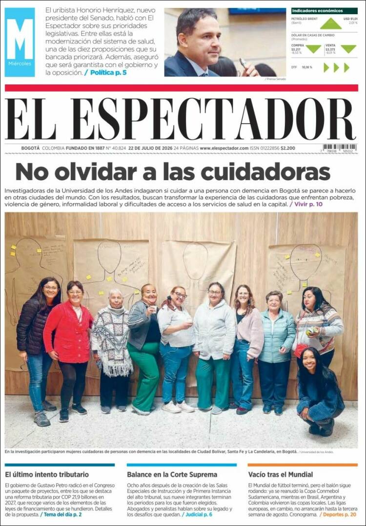 Portada de El Espectador (Colombia)