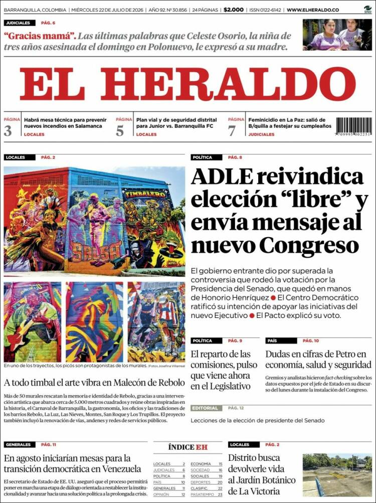 Portada de El Heraldo (Colombia)