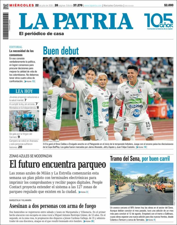 Portada de La Patria (Colombia)