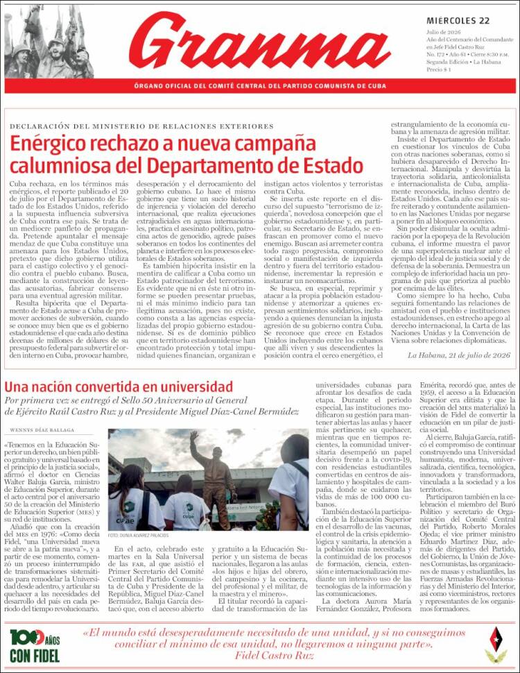 Portada de Granma (Cuba)