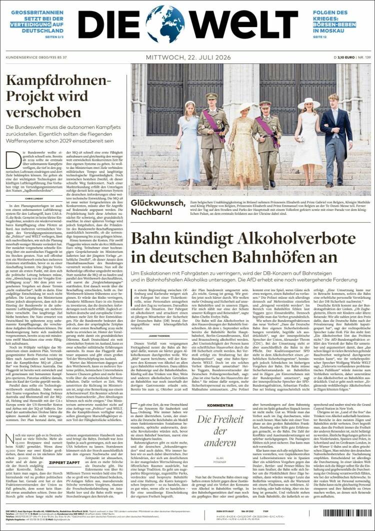 Portada de Die Welt (Germany)