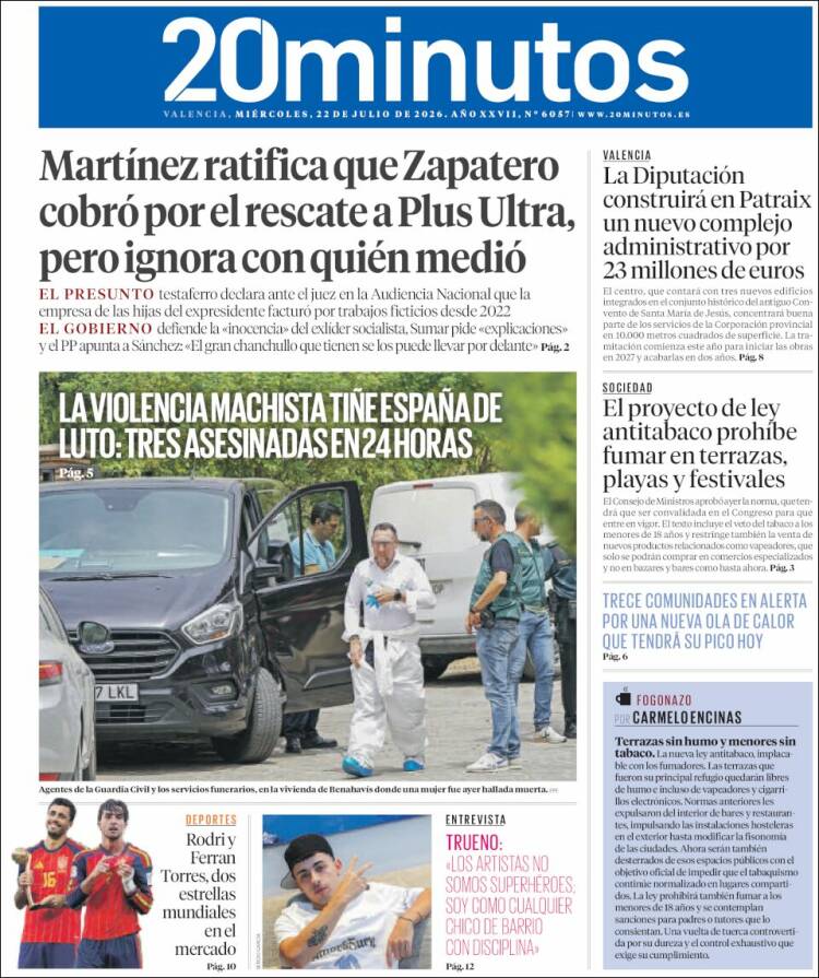 Portada de 20 Minutos - Valencia (Spain)