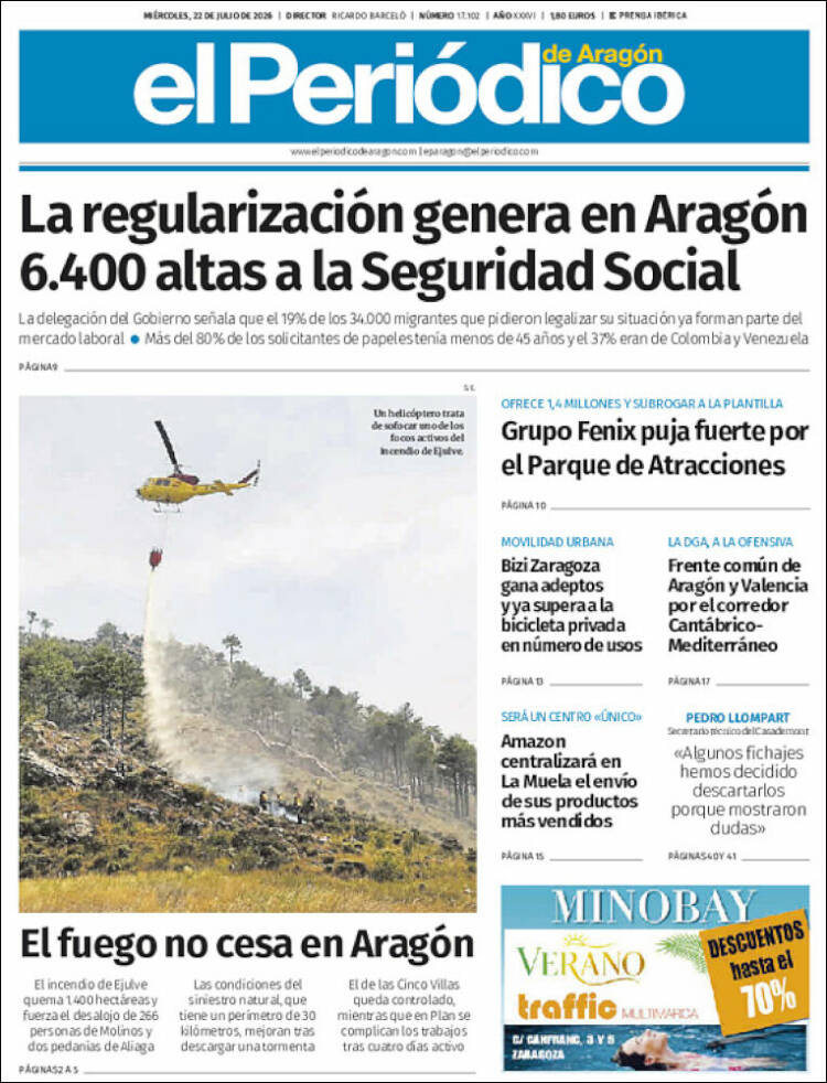 Portada de El Periódico de Aragón (Spain)