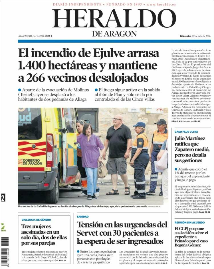Portada de Heraldo de Aragón (Spain)