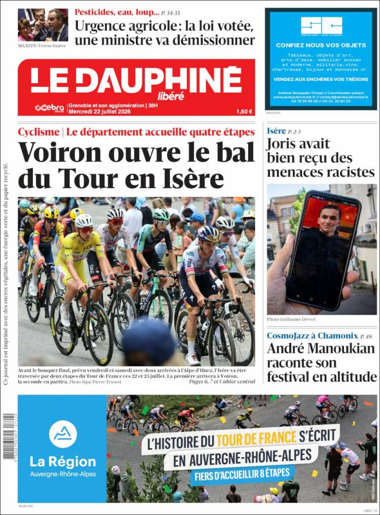 Portada de Le Dauphiné Libéré (France)