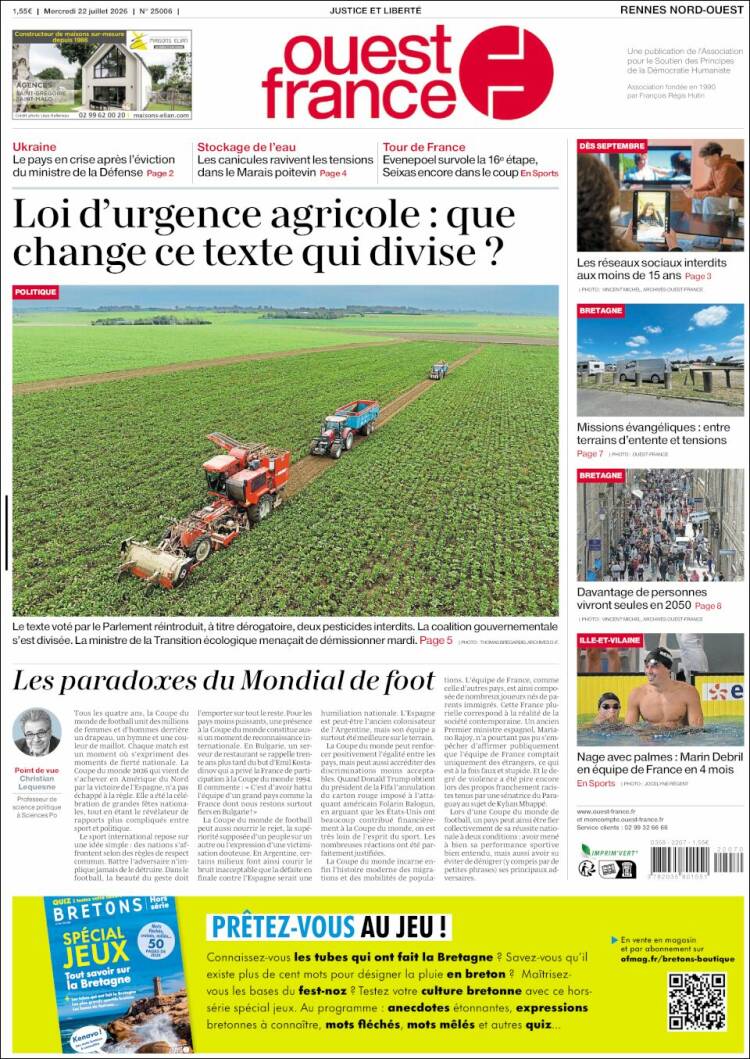 Portada de Ouest France (France)