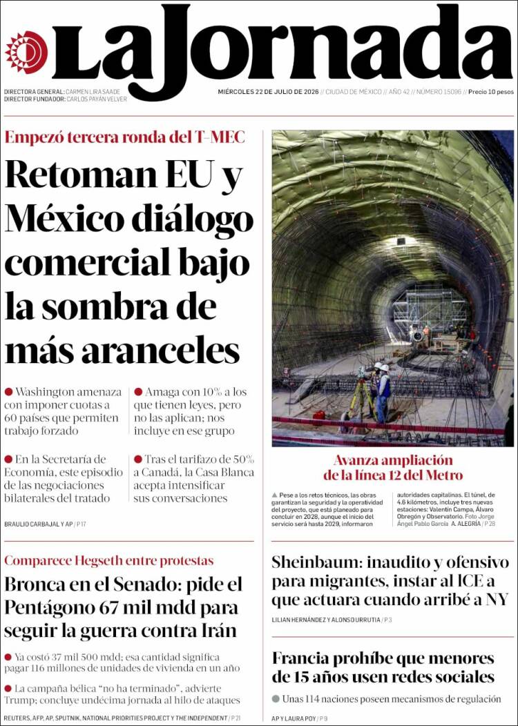 Portada de La Jornada (Mexico)