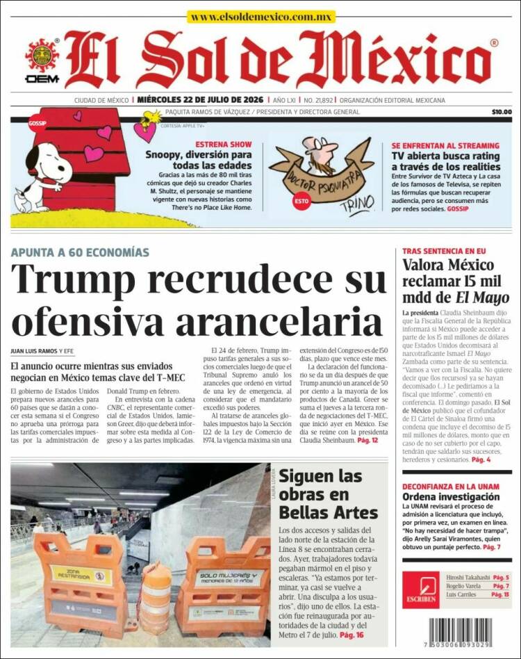 Portada de El Sol de México (Mexico)