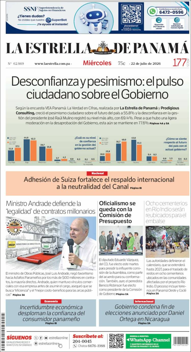 Portada de La Estrella de Panamá (Panama)