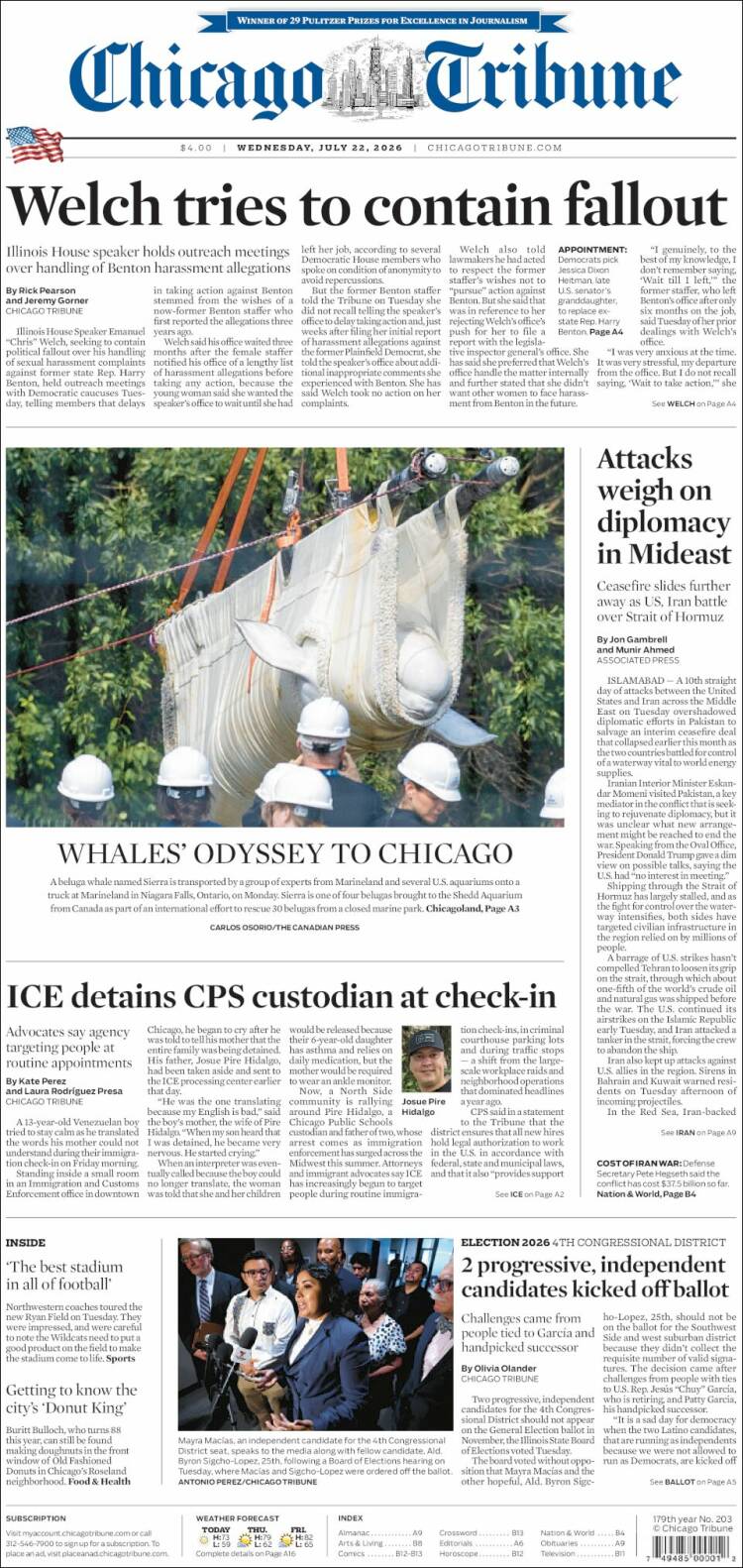 Portada de Chicago Tribune (USA)