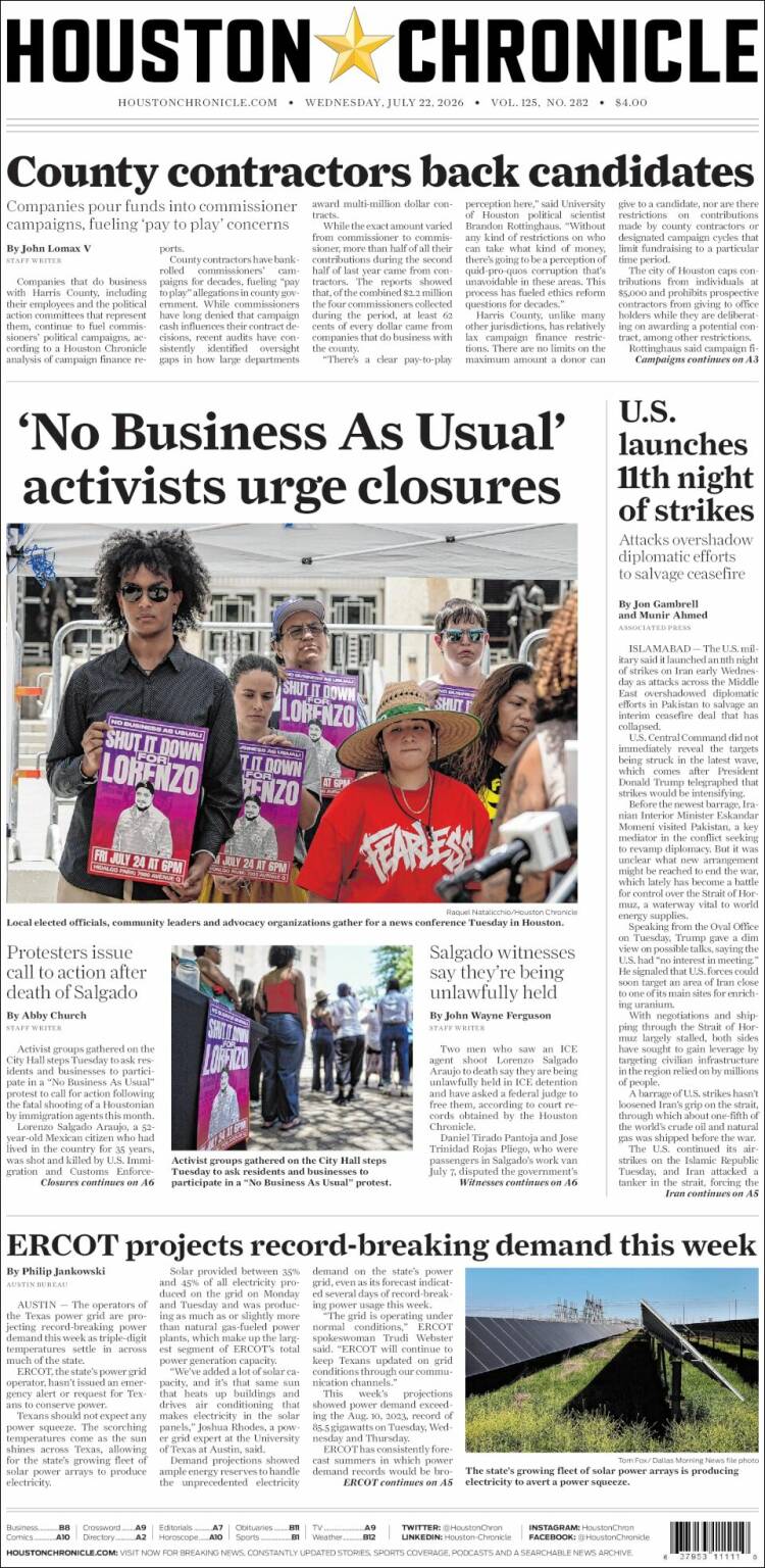 Portada de Houston Chronicle (&Eacute;tats-Unis)