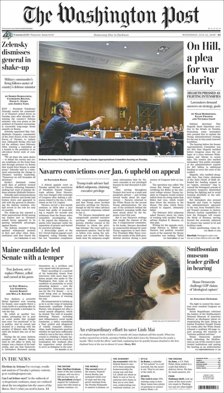 Portada de The Washington Post (USA)