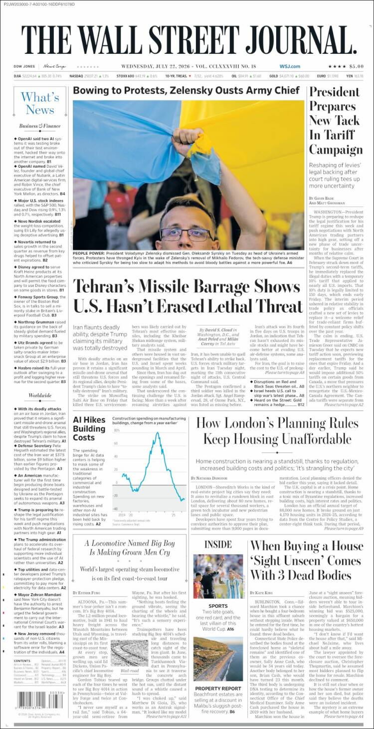 Portada de Wall Street Journal (USA)