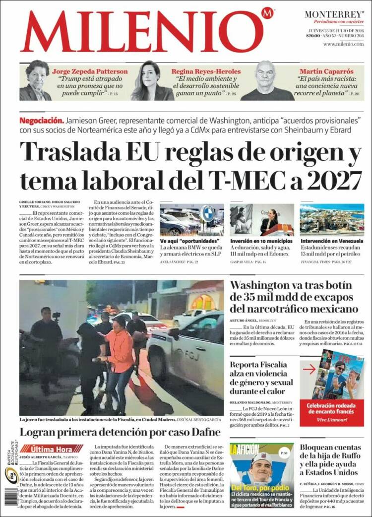 Portada de Milenio de Monterrey (Mexico)