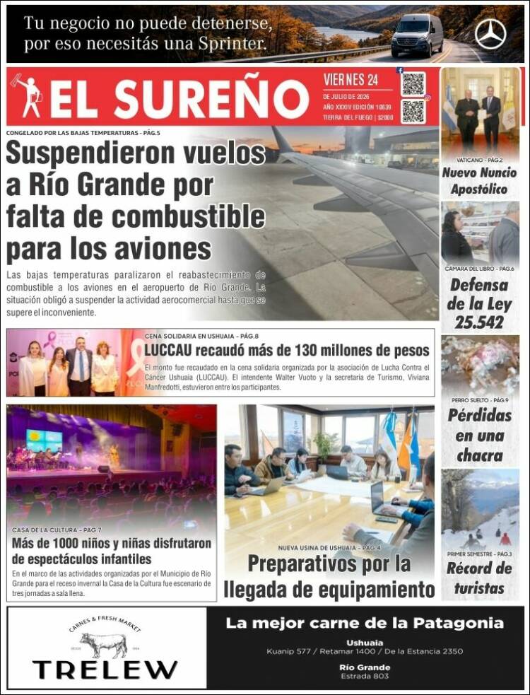 Portada de Diario El Sureño (Argentina)