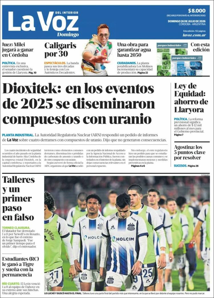 Portada de La Voz del Interior (Argentina)