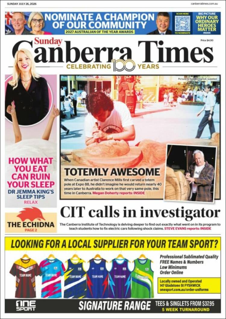 Portada de The Canberra Times (Australia)