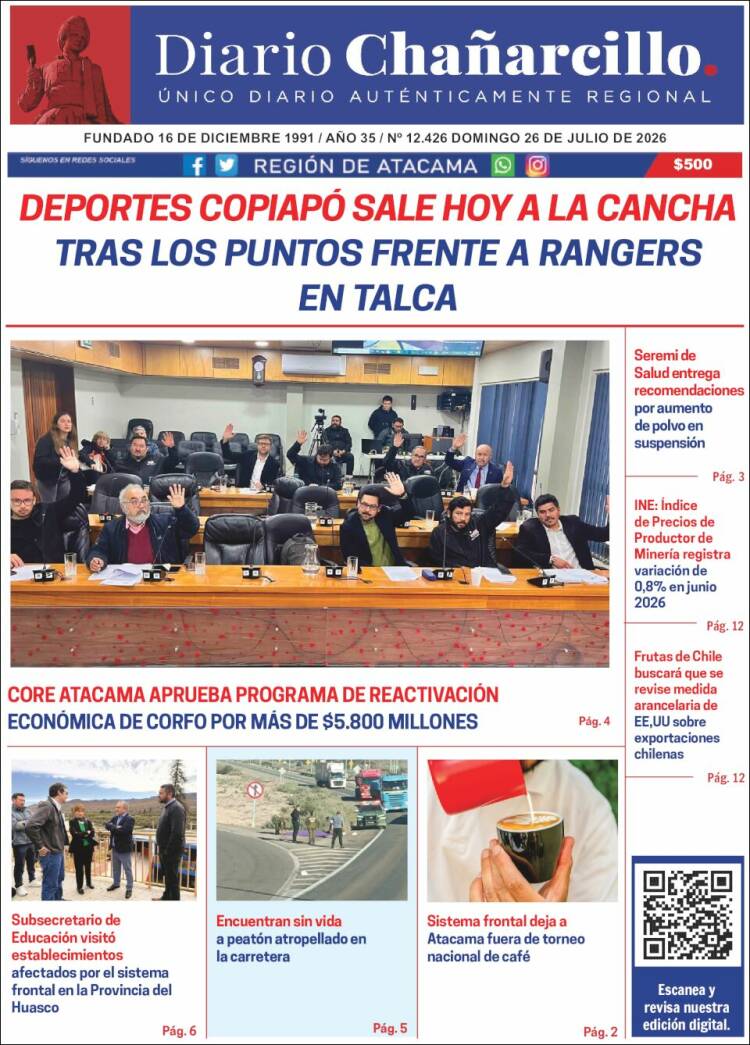 Portada de Diario Chañarcillo (Chile)