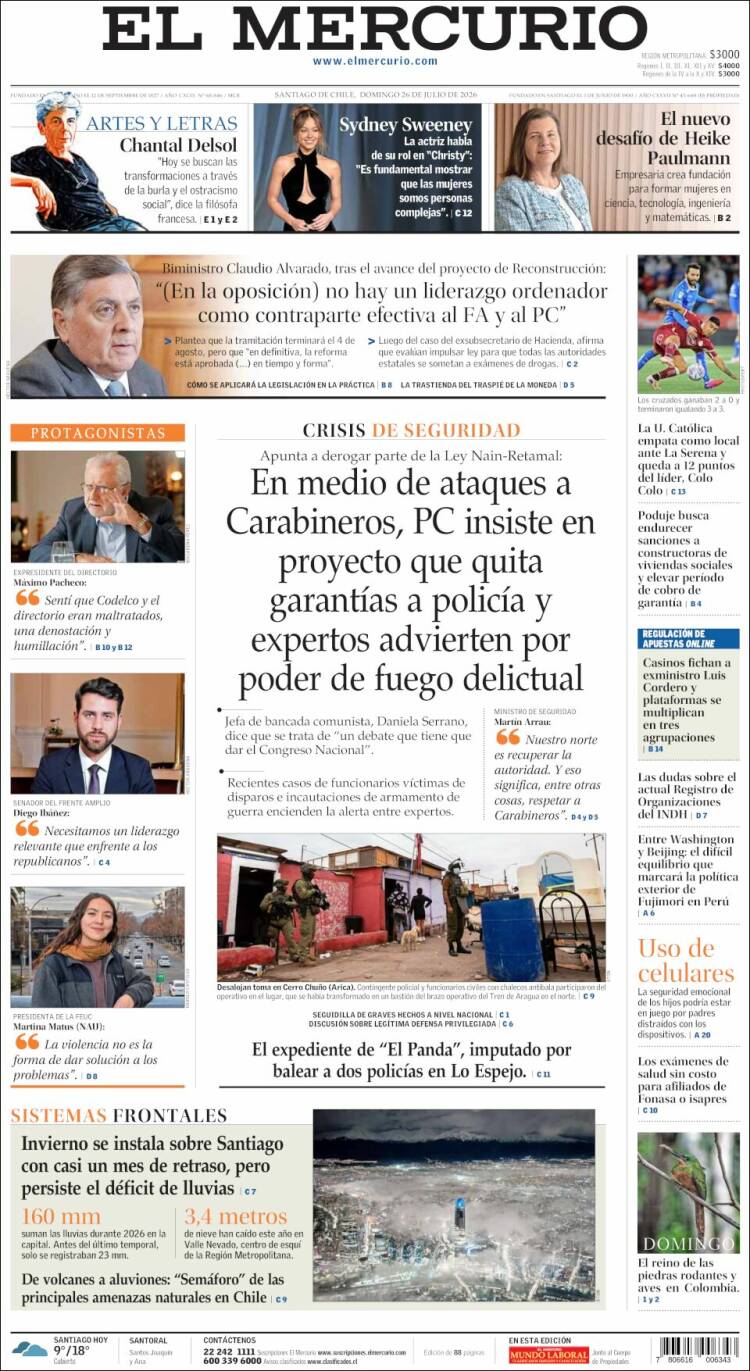 Portada de El Mercurio (Chile)