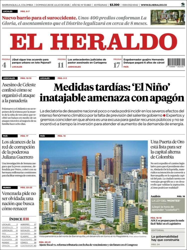 Portada de El Heraldo (Colombia)