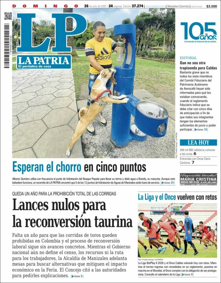 Portada de La Patria (Colombia)