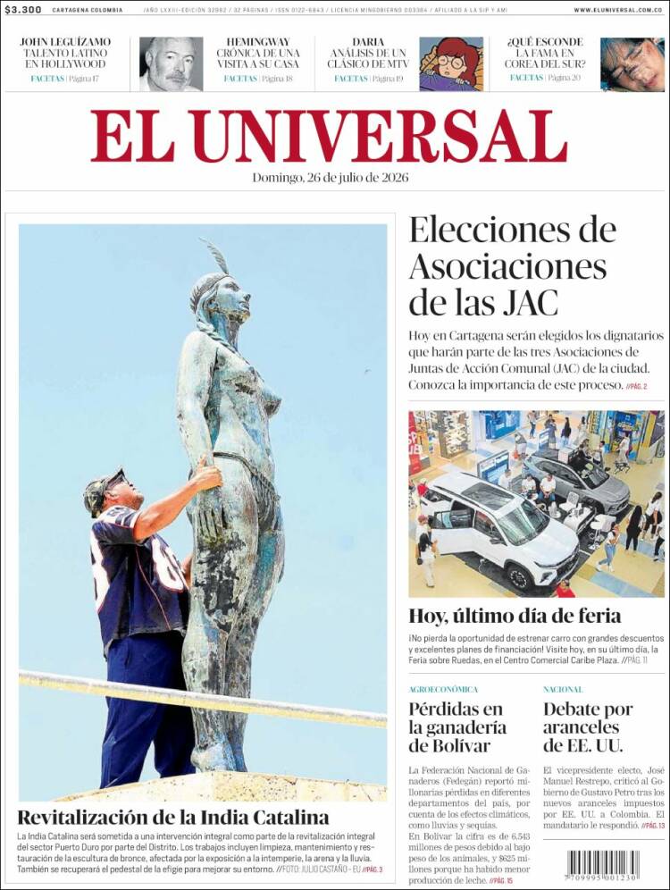 Portada de El Universal (Colombia)