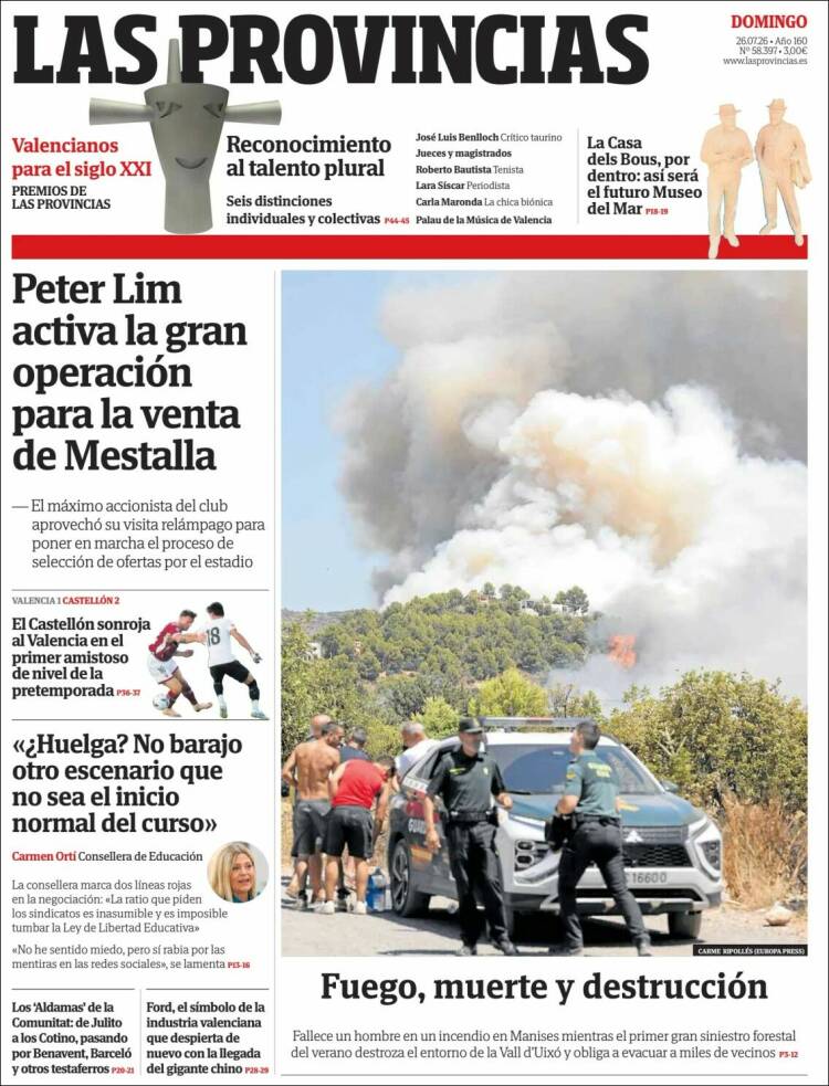 Portada de Las Provincias (Espa&ntilde;a)