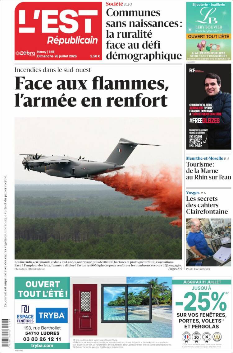 Portada de L'Est Republicain (Francia)