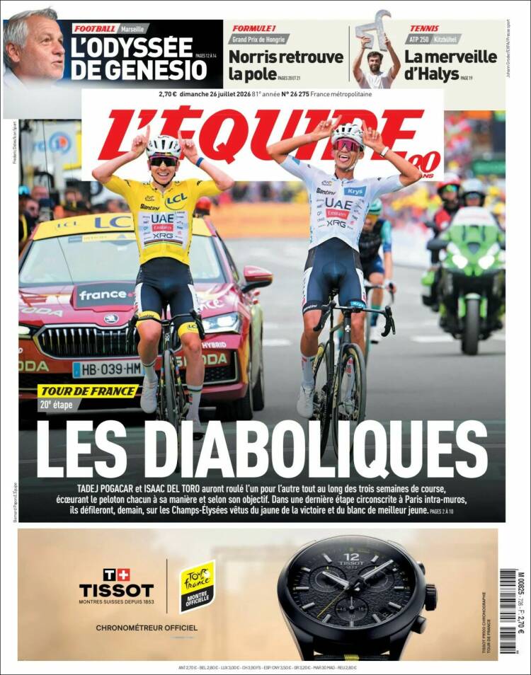 Portada de L'Equipe (Francia)