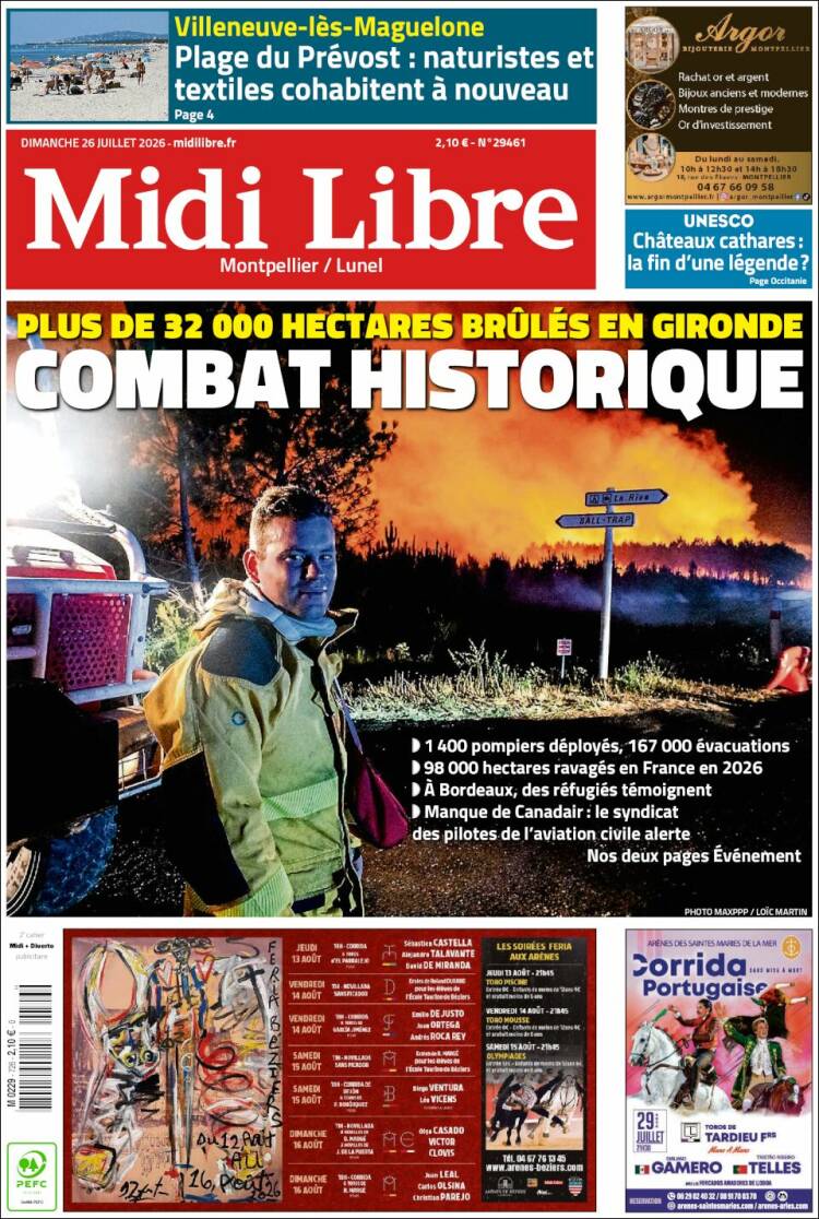 Portada de Midi Libre (Francia)