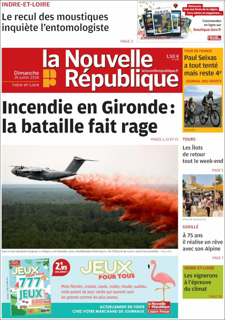 Portada de La Nouvelle Republique (Francia)