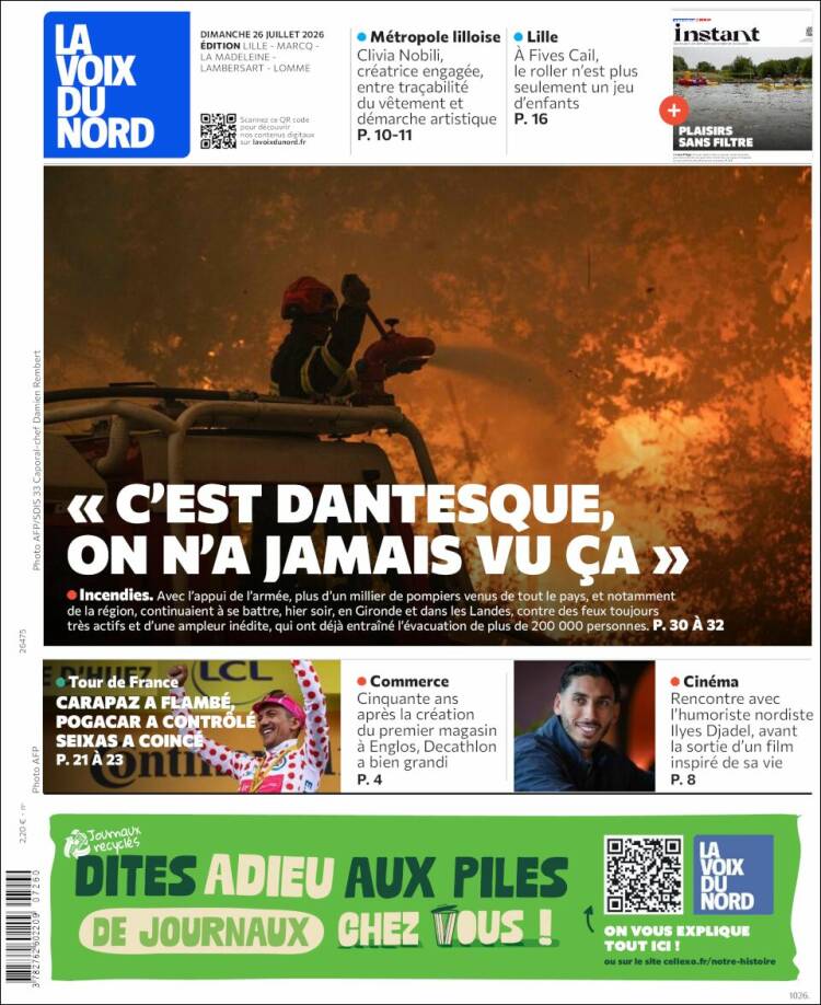 Portada de La Voix du Nord (Francia)