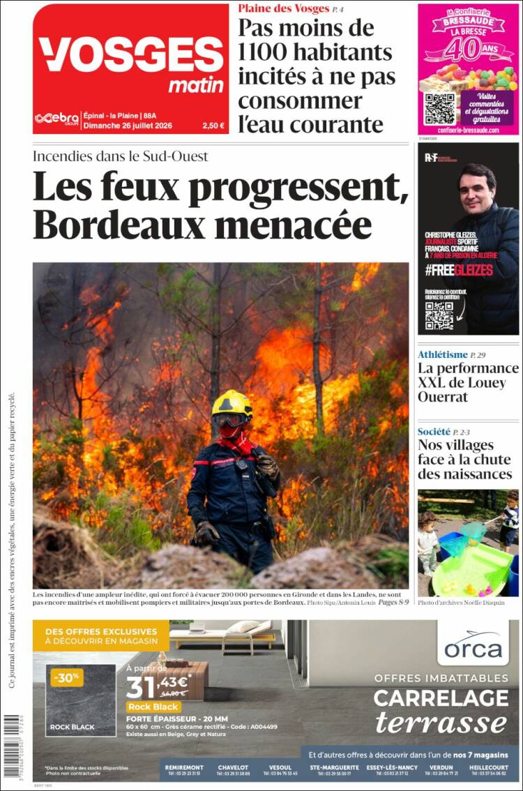 Portada de Vosges Matin (Francia)
