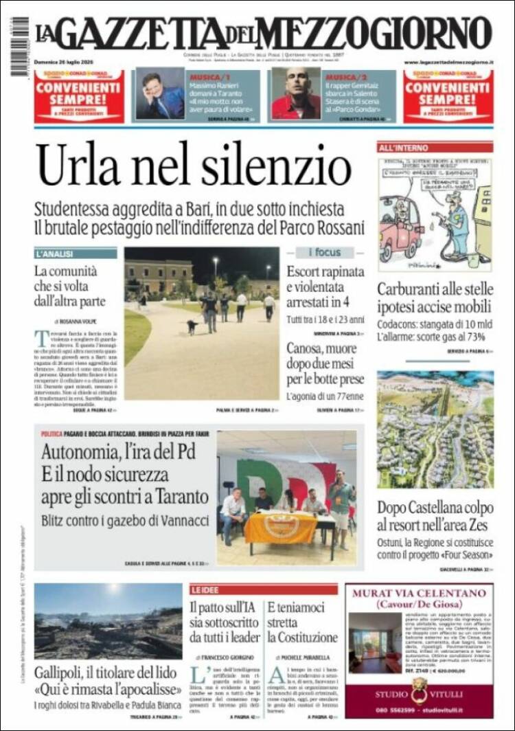 Portada de La Gazzetta del Mezzogiorno (Italia)