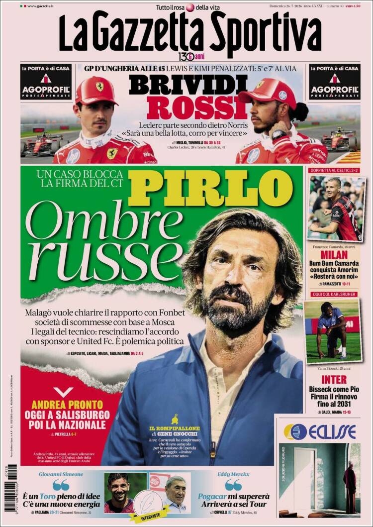 Portada de La Gazzetta dello Sport (Italia)
