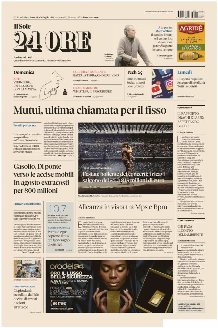 Portada de Il Sole 24 ORE (Italia)