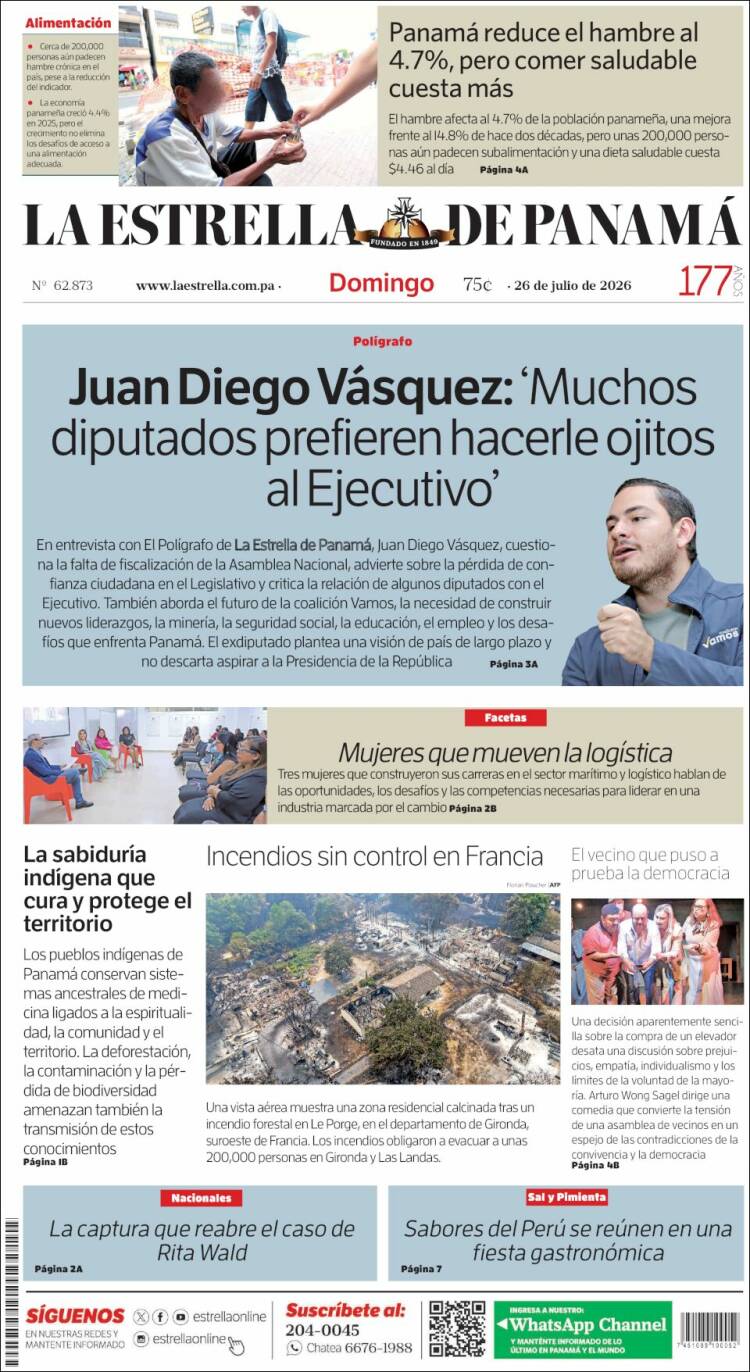 Portada de La Estrella de Panamá (Panam&aacute;)