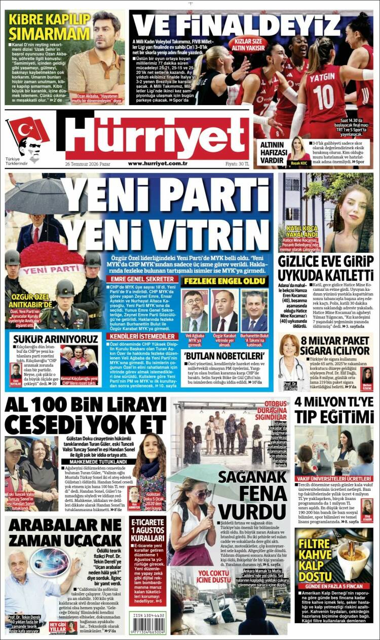 Portada de Hürriyet (Turqu&iacute;a)