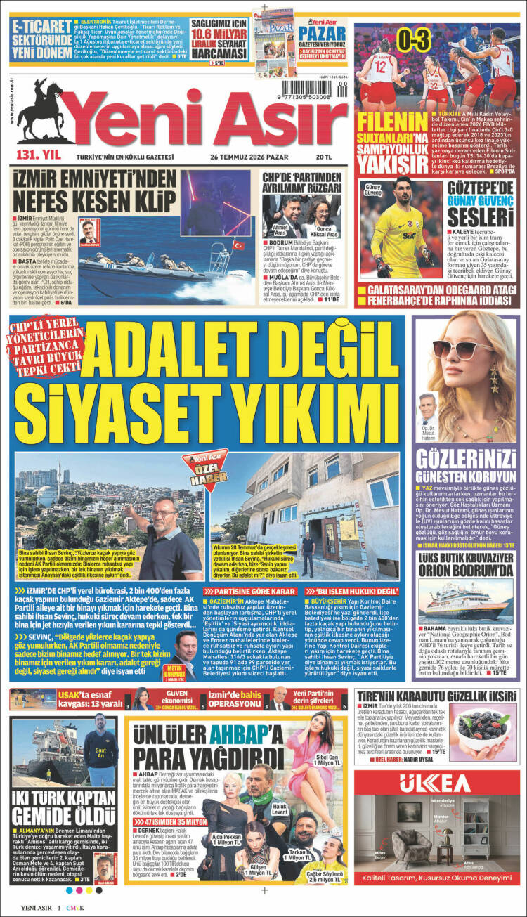 Portada de Yeni Asır (Turqu&iacute;a)
