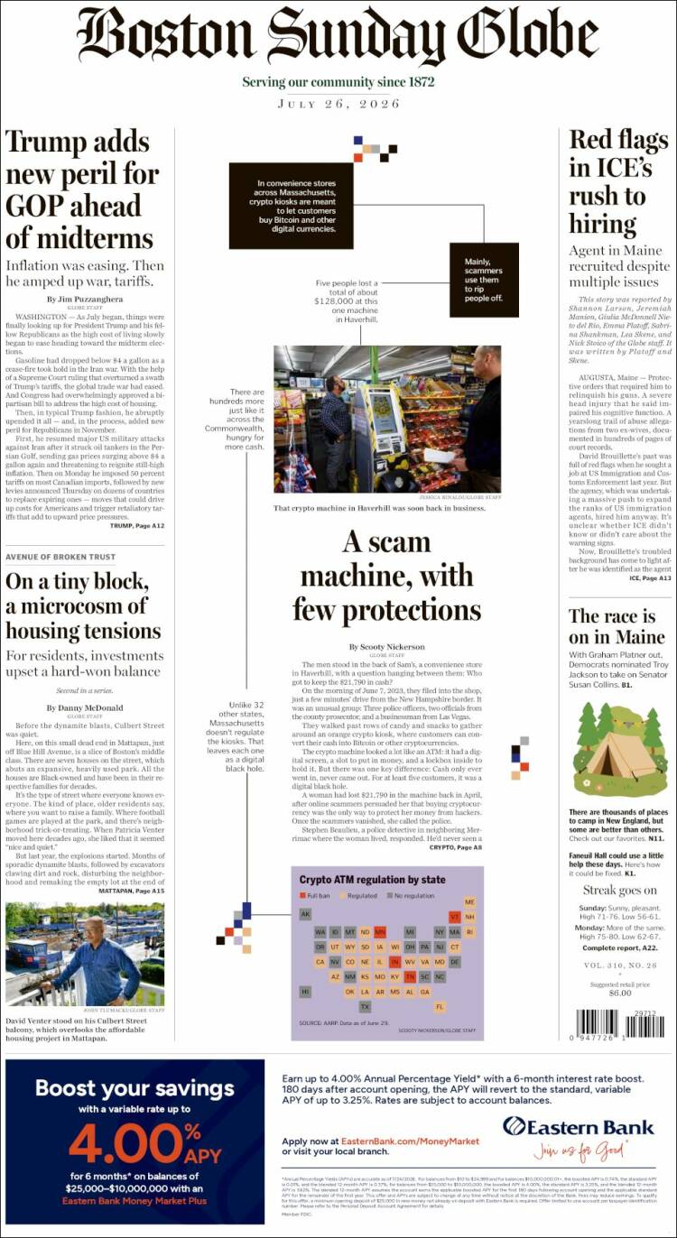 Portada de Boston Globe (USA)