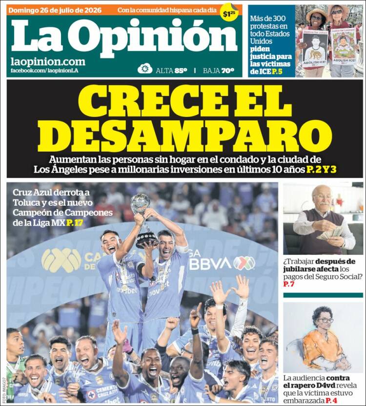 Portada de La Opinión (USA)
