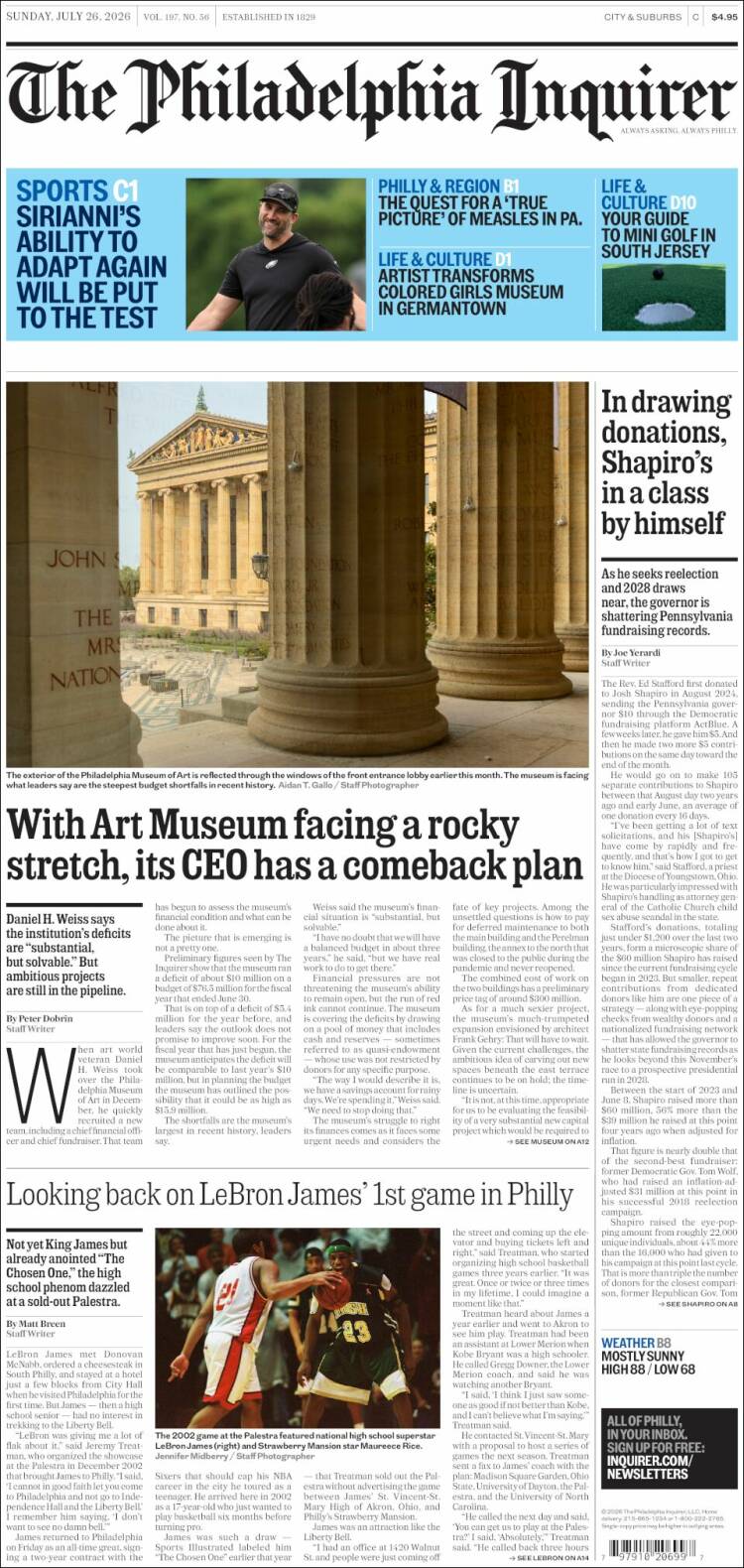 Portada de Philadelphia Inquirer (USA)
