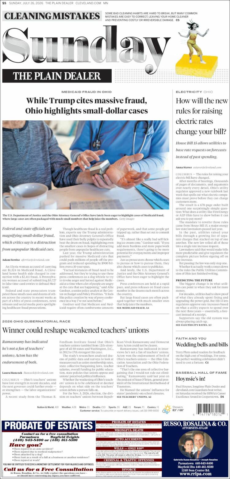 Portada de The Plain Dealer (USA)