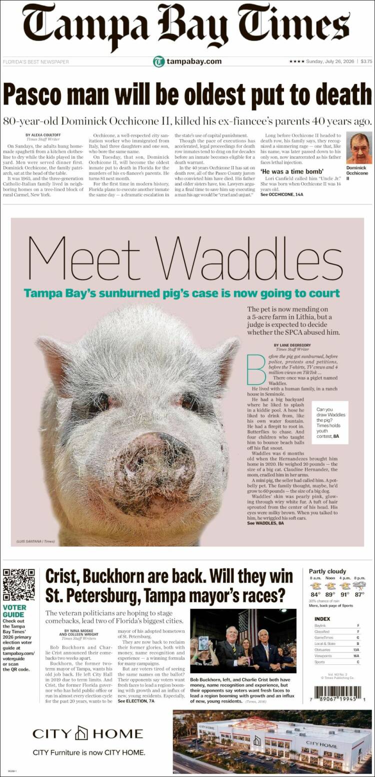 Portada de Tampa Bay Times (USA)