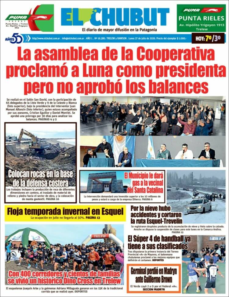 Portada de El Chubut (Argentina)